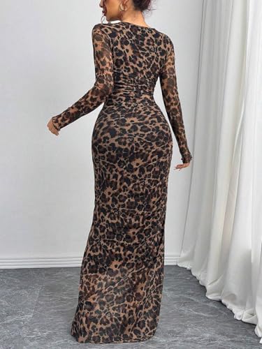 Women's Long Sleeves Maxi Bodycon Dress Tie Dye Ruched Mesh Layer Prom Formal Wedding Elegant Dresses3