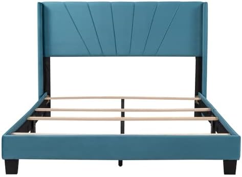 Miniatura 7 de Marco de cama tapizado de terciopelo Queen con cabecera y soporte de listones de madera, marco de cama tamaño Queen, marco de cama moderno Cama