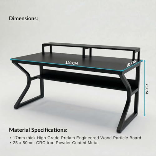 Image of TEKAVO Qri Computer Table for Home Pc | Office Table for Home | Lower Shelf & Moniter Riser, Laptop Table, Worktable, Study Table, Workstation | Black Wood, Metal, (120 Cm x 60 Cm) - DIY