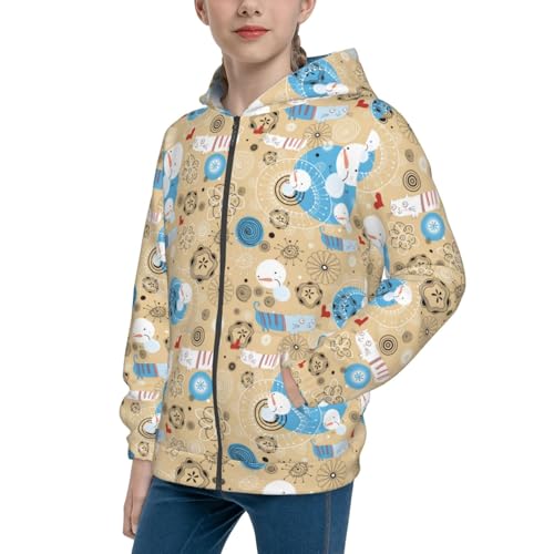 Cats and Snowmen Kid Hoodies Boys Zip Up Sweatshirts Girls Pullover with Pocket