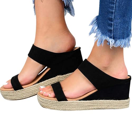 Wedges Sandals For Women, Summer Sandals Open Toe Breathable Beach Sandals Slip-On Straw Casual Platform Wedges Shoes Sandals #TOP10