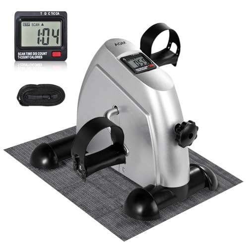 AGM Mini Vélo d&rsquo;Appartement, Pédalier Pliable Pratique Léger Facile à Utiliser Ranger Pédaler Résistance Réglable Ecran LCD Appareil pour Travailler Les Jambes et Les Bras