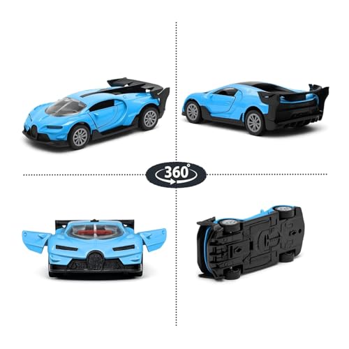 Image of Bugatti Die Cast 1:32 Scale Metal Pull Back Car with Openable Doors | Premium Alloy Toy Vehicle for Kids Boys Girls | Realistic Mini Racing Model Car | Durable Collectible Gift (Blue)