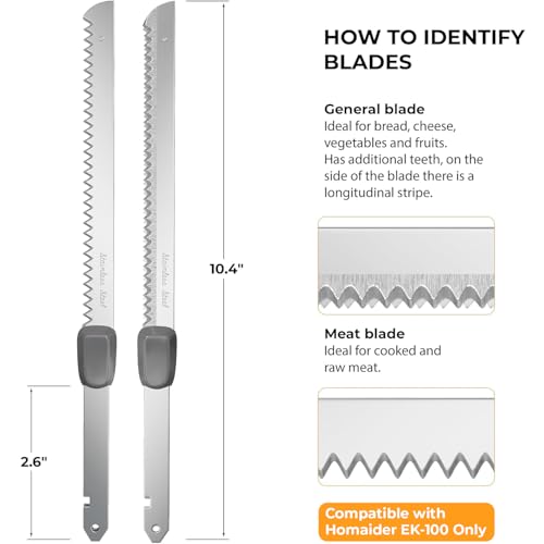 Image of Homaider Replacement Blades for Electric Knife - Compatible EK-100 Only - 2 Stainless Steel Serrated Blades