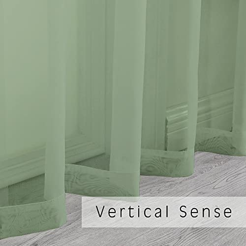 Image of OVZME 2 Panels Window Sage Green Sheer Curtains 42 inch x 45 inch Inches for Small Windows, Soft Touching Top Dual Rod Pocket Drapes for Living Room & Bedroom