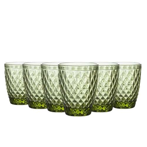 TRESV Set de 6 Vasos Colores o Transparente, Vaso de Cristal agua de 250 ml, Vaso de Agua y Bebidas, Aptos para Lavavajillas (Verde)
