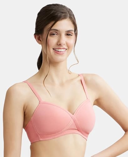 Image of Jockey FE40 Women Wirefree Padded Super Combed Cotton Elastane Stretch Full Coverage T-Shirt Bra with Cross Over Fit