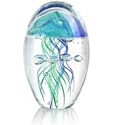 Bdor Glass Jellyfish Figurine, Hand Blown Art, Glow In The Dark Paperweight, Sea Ornament, Home Decor Gift, Green: Hanging Ornaments