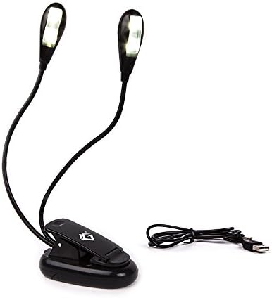Reading Book Light, Portable Clip On Music Light Stand 4 LED ，2 Brightness Settings , Soft Padded Clamp，Lightweight with USB Cable