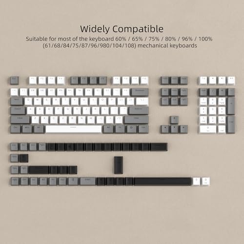 Image of Womier PBT Shine Through Keycaps for Mechanical Keyboard, Pudding Keycaps | Keycaps 60% 75% 100% Keyboard 143 Keys,Custom Keycap Set OEM Profile for Gateron Cherry MX Switches,Gray White-Only Key caps