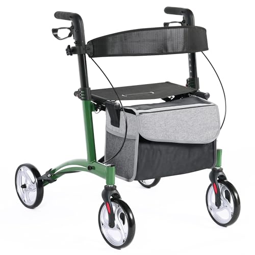 SDHYL Deambulatore pieghevole leggero con sedile, in alluminio per tutti i terreni, ruote in PVC da 20 cm, deambulatore regolabile in altezza per anziani