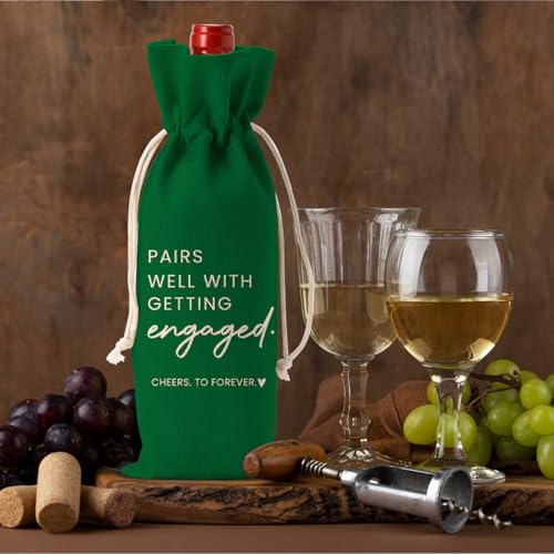 Image of Engaged Engagement Gifts for Couples Her Engagement Party Decorations | St Patricks Day Decorations Green Party Decor for Couple Wine Bag Pairs Well with Gettig Engaged Wine Accessory Sets