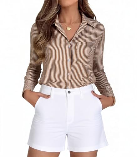 Beninos Striped Button Down Shirts for Women Dress Shirts Long Sleeve Casual Collared Office Work Shirt with Pocket