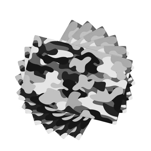 Set de table aspect lin camouflage noir gris blanc x6 - 45x30cm lavable