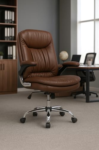 Image of ERGOLUX Premium Office Chair | Ergonomic High Back Boss Chair for Home Office, Home Office & Study | Height Adjustable Office Chair with Chrome Base | 1pc (Brown)