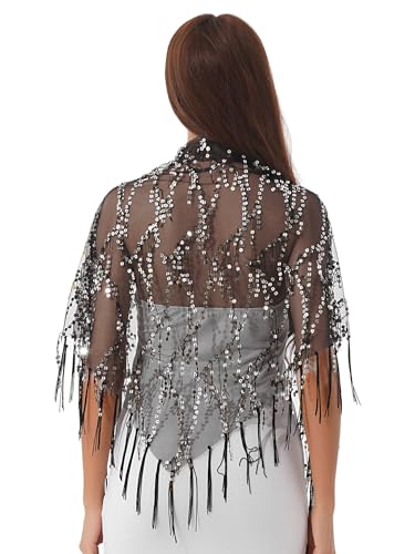 XUNZOO Women's Sparkling Sequin Shawl Wrap Evening Dress Wedding Holiday Sparkle Fringe Scarf Shrug3