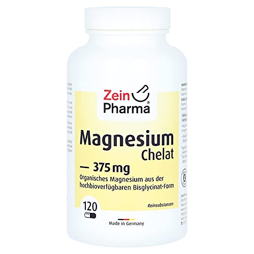 ZeinPharma Magnesium Chelate 112mg • 120 capsules (alimentation pour 5 semaines) • Sans gluten, végétalien, kosher et halal • Fabriqué en Allemagne Cover