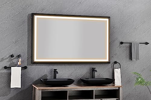 TREATLIFE HOME LED Bathroom Mirror with Aluminum Frame, 3 Color Temperatures, Anti-Fog Feature, Wall Mounted, 72 x 36 Inch, Matte Black