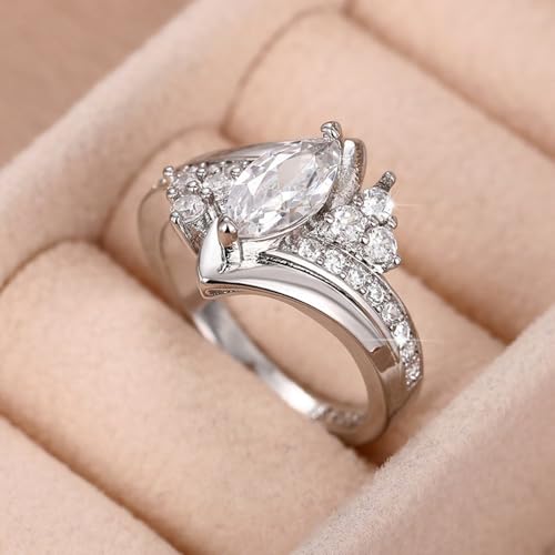 White Gold Plated Cubic Zirconia Luxurious Marquise Engagement Rings Wedding Bridal Band Promise Rings Evening Parties Anniversary Valentine's Day Gifts Eternity Bands for Women4