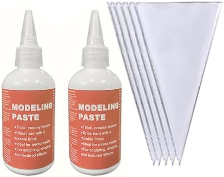 2PCS White Modeling Paste with Piping Bags, Texture Paste Paint for Craft, Modeling Craft Set,Sculpture Art Kit, Perfect for Christmas, Halloween, Thanksgiving & New Year Gifts, 3.5oz/Jar