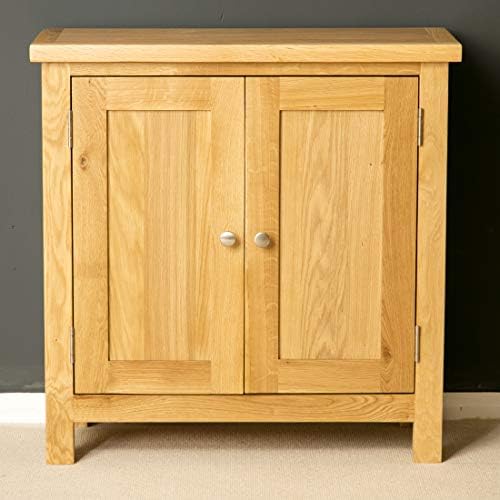 London Oak Cupboard Small Solid Wood 2 Door Storage Cupboard for Living Room, Dining Room or Bathroom, Fully Assembled