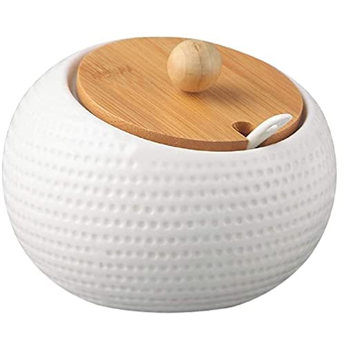 MAGICVOGEL Keramik Gewürzgläser Weiß Zuckerdose Salzdose mit Bambusdeckel und Löffel Gewürzbehälter für Haus Küche Esstisch (Type-3)