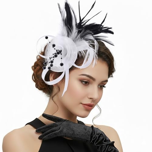 Image of DRESHOW Fascinators Hats for Women Tea Party Fascinator Hats Vintage 50s Headwear Cocktail Wedding Church Derby Hat
