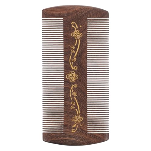 Healifty Peine de Madera de Sándalo de 12 Cm Dientes Finos para Eliminar Caspa y Pulgas, Peine Portátil Decorativo Detalles Dorados para Cuidado Suave del Cuero Cabelludo en Mujeres,
