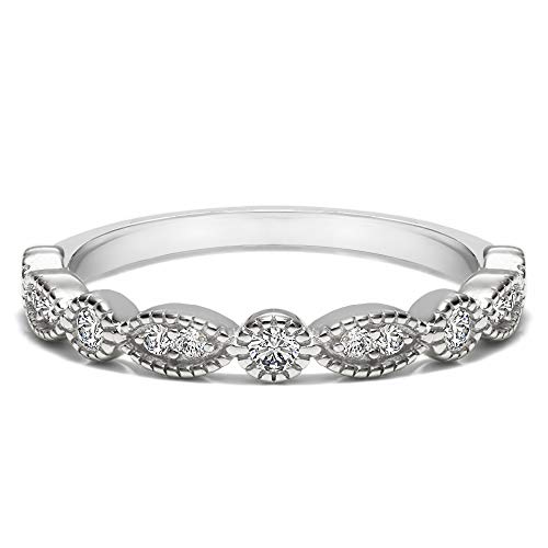 Twobirch 18K White Gold Microplated Art Deco Floral Design Duo Bridal Ring Set Engagement Ring And Wedding Band With Cubic Zirconia (Set (2 Rings), Size 7) #TOP4