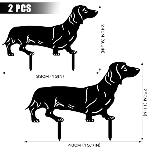 YiYa 2 Stück Metall-Gartendekoration Metall Hund Garten Dekoration Hund Animal Garden Stakes Gartendeko für Outdoor Rasen Tier Rasen Dekoration Schwarz Dekor