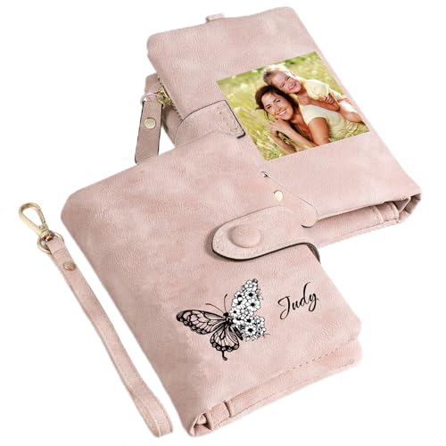 Initial Butterfly Wallet for Women Personalized Name Small Wriststrap Wallets Woman Custom Ladies Leather Mini Wallet Birthday Christmas Valentines Mothers Day Gift