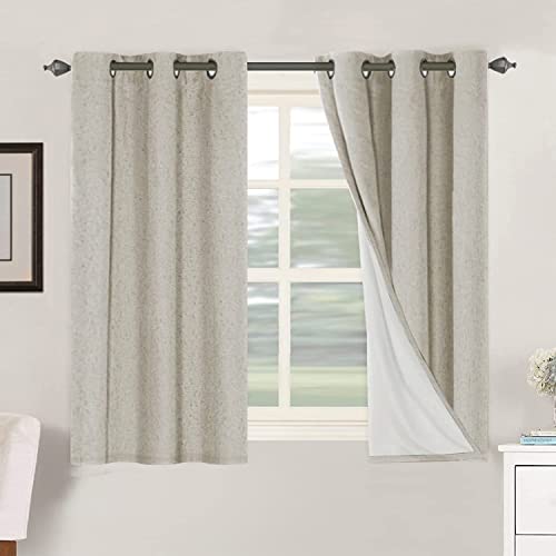 Image of H.VERSAILTEX Primitive Linen Curtains 100% Blackout Curtain Drapes Burlap Fabric Curtains with White Thermal Insulated Liner, Grommet Top Drapes Living Room /Bedroom (2 Panels, 42 x 45 Inch, Stone)