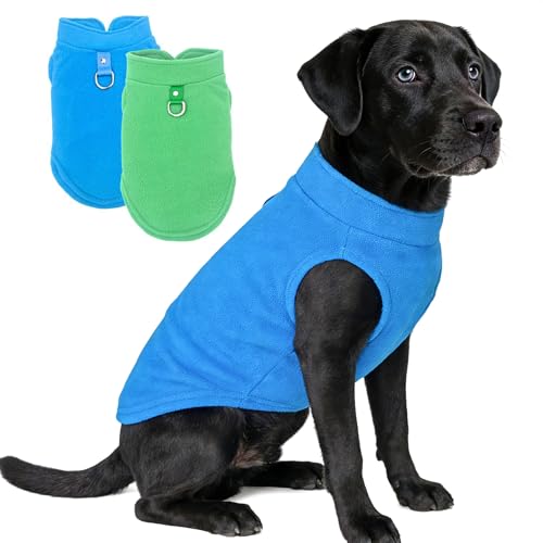 Image of 2 Pack Large Dog Sweater, XXXL Dog Sweater, Fleece Dog Sweaters with Leash Ring Winter Warm Pet Sweater Thick Clothes Pullover Dog Sweatshirt Coat,XXXL (Blue,Green)