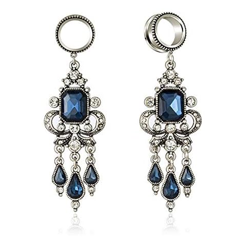 JIAPEIJIA 6-30mm Dangle Sapphire Pendant Ear Enlarging Auricle Piercering Stretching Plugs Single Flared Flesh Ear Tunnels and Gauge (9/16''(14mm)) Cover