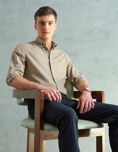 Image of Arrow Sport Solid Slim Fit Cotton Shirt for Men - Full Sleeve Mens Casual Shirts