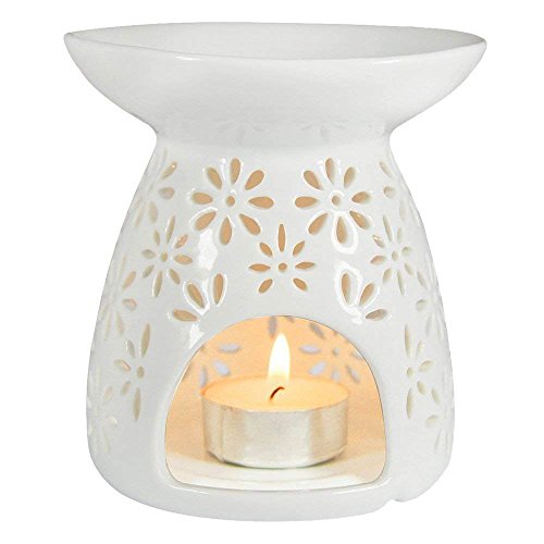 NoBrand Céramique Vaporisateur Encens Lampe Manuel Creux Multi Fleurs Bougie Essentiel Pétrole Fourneau (Blanc)