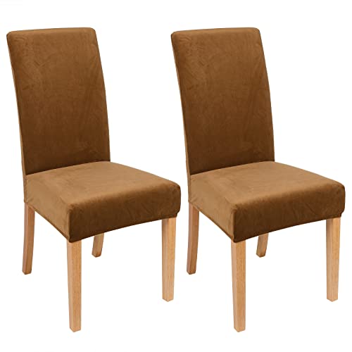 Smiry Velvet Stretch Dining Room Chair Covers Soft Removable Dining Chair Slipcovers Set of 2, Camel