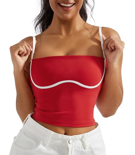 Image of OMKAGI Womens Workout Tank Tops Adjustable Strap Longline Sports Bra Padded Sleeveless Top