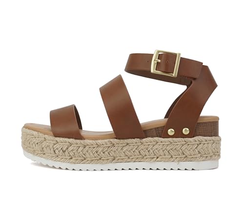 Image of Soda Bryce Espadrille Wedge Sandal with Open Toe Buckle and Ankle Strap