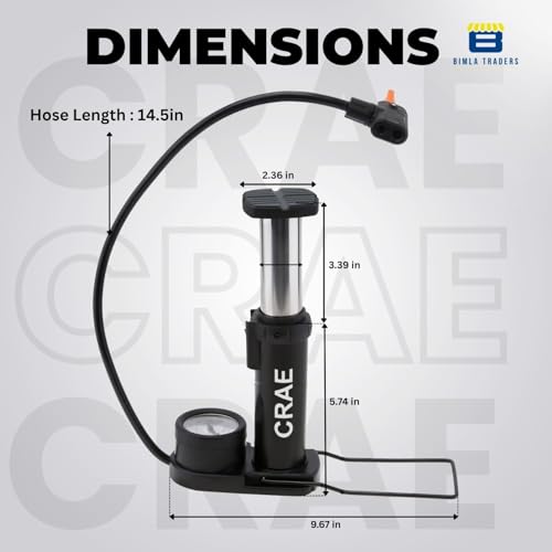 Image of CRAE High Pressure Foot Air Pump with Pressure Gauge - Portable Floor Compressor Cylinder for Car, Bike, Motorcycle, and Bicycle Tyres. Pack of 1 (AU003 Black)