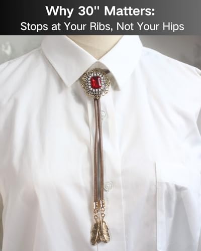 Image of PEARLY JUN Bolo Tie for Men Women Rhinestone Cowboy Brown Country Style Handmade Leather String Rodeo Festive Days Gifts