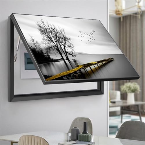 Indoor Electric Meter Cover with Hydraulic Flip Frame | Decorative Picture Frame Electric Box, Hydraulic Rod Supports | for Restaurant/Living Room/Bedroom, Modern Home Decor