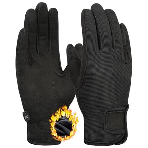 ChinFun Kids Horse Riding Gloves Equestrian Children for Girls Boys Thermal Lining Winter Horseback Riding Gloves Warm Mittens for Young Riders Black Size M Cover