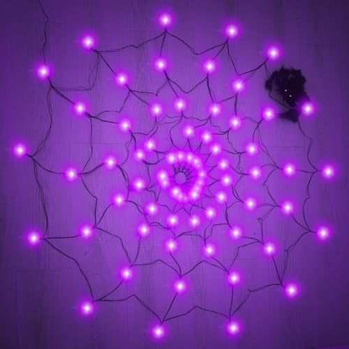 84-LED-5FT-Diameter-Halloween-Decorations-Outdoor-Spider-Web-Halloween-Lights-with-Black-Spider-8ModsRemote-ControlHalloween-Decoratives-Outdoor-and-Indoor-Patio-Garden-Party