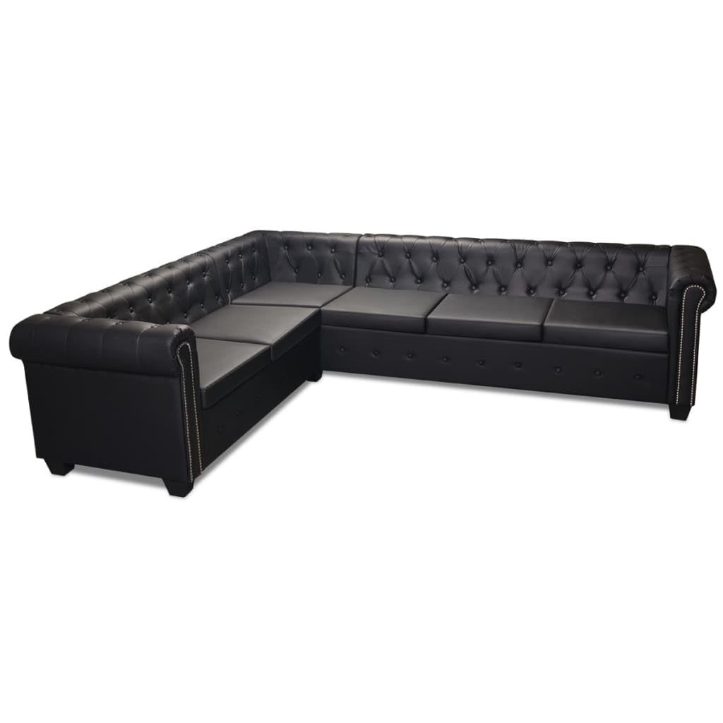 Sofá de Esquina Chesterfield 6 plazas Cuero Artificial Negro