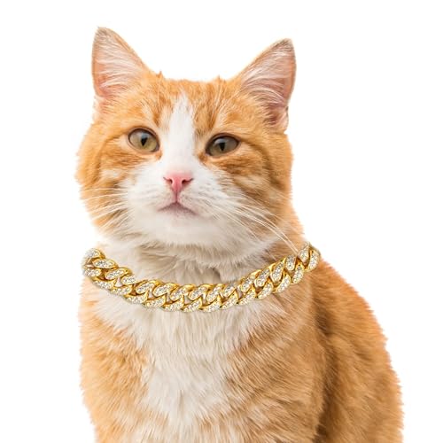 Cadena de oro para gato Halukakah collar cubano con diamantes de 14mm chapado en 18k