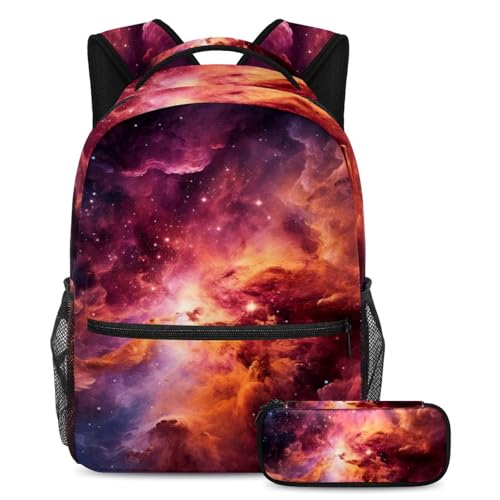 Sac à livres ergonomique rose multicolore et sa trousse scolaire à grande capacité