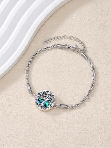 Tree of Life/Compass Bracelet 925 Sterling Silver Adjustable Abalone Ashes Jewelry Gifts for Women2