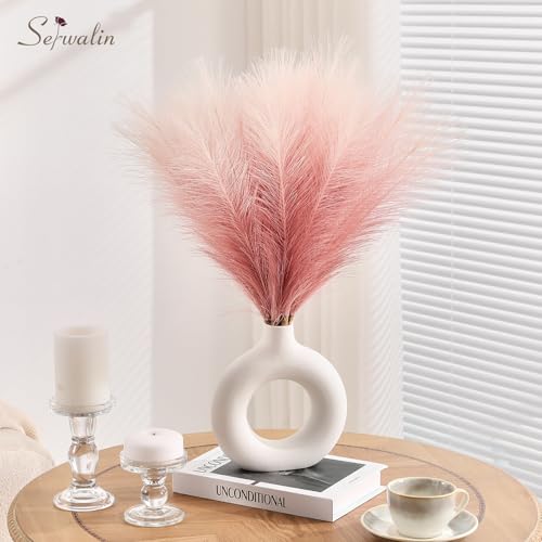Image of Serwalin Gradient Pink Pampas Grass Decor, 17.7 Inch 6pcs Faux Pampas Grass, Artificial Pampas Grass for Wedding Table Centerpieces Decoration