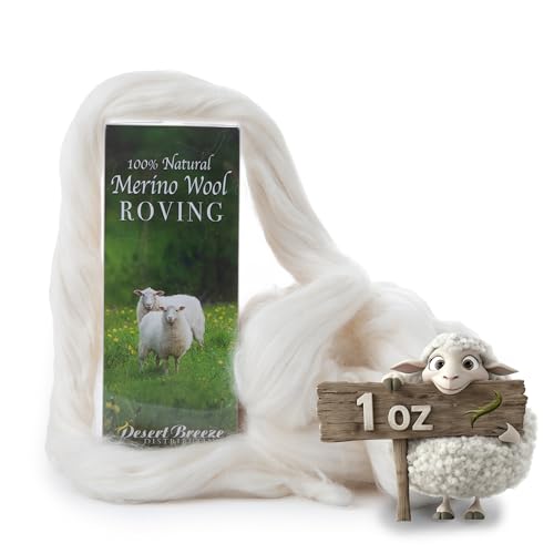 Image of 100% Natural Merino Wool Roving - Premium Combed Top Merino Roving Wool - Tapestry, Spinning, Wet Felting & Needle Felting Supplies - 21.5 Micron - 1 oz - Earth & Neutral, Color Ecru